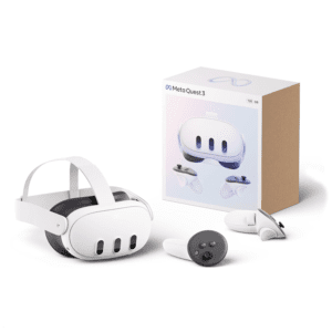 a white headset next to a box